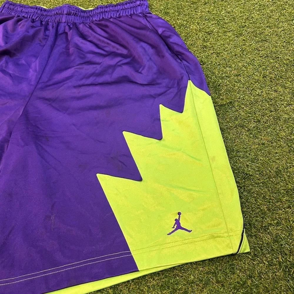 Jordan Mens XL Basketball Shorts Purple Neon Green Jumpman Geometric Athletic